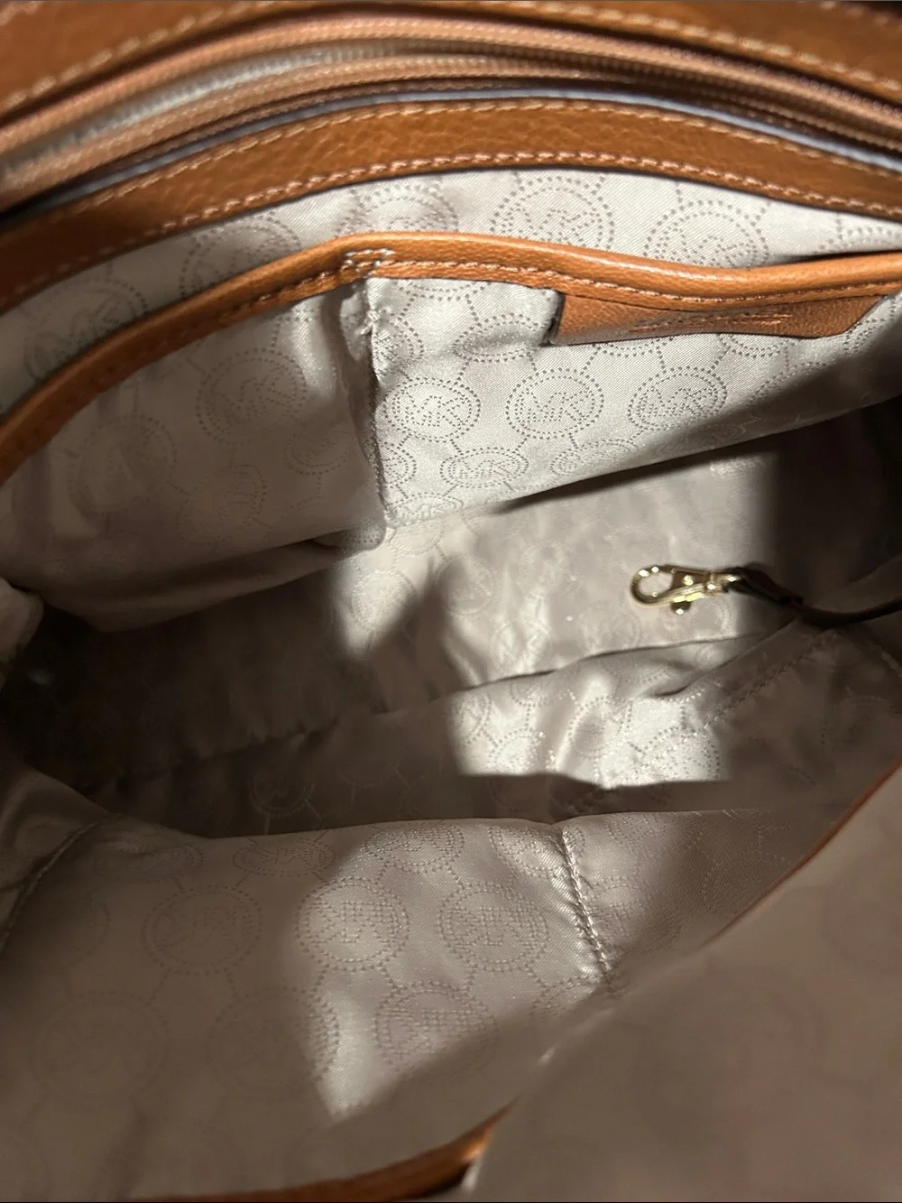 Michael Kors Cognac Leather Shoulder Bag with Gold-Tone Lock
